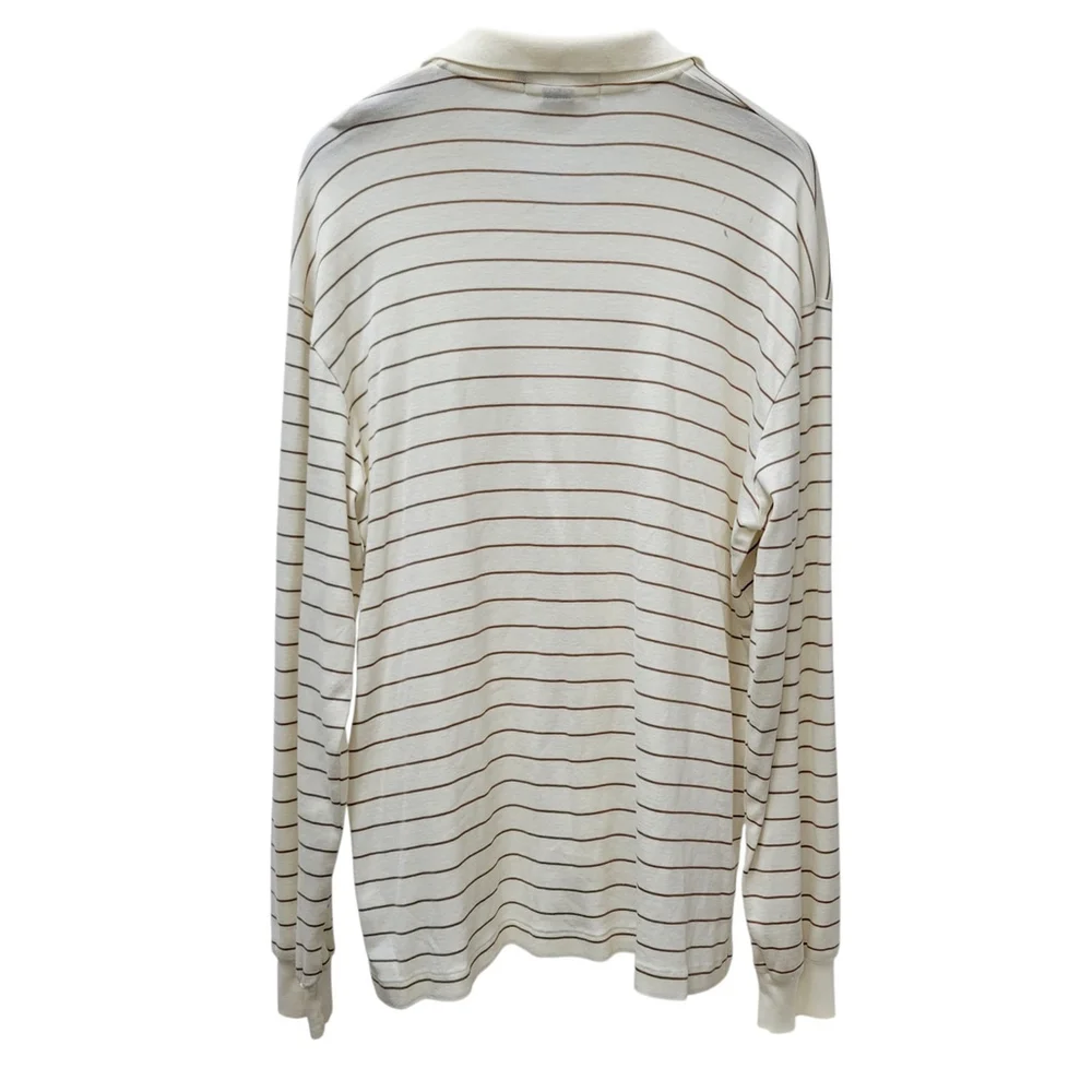 Polo Ralph Lauren Men's Long-Sleeves Beige Brown Stripe Cotton Shirt Large